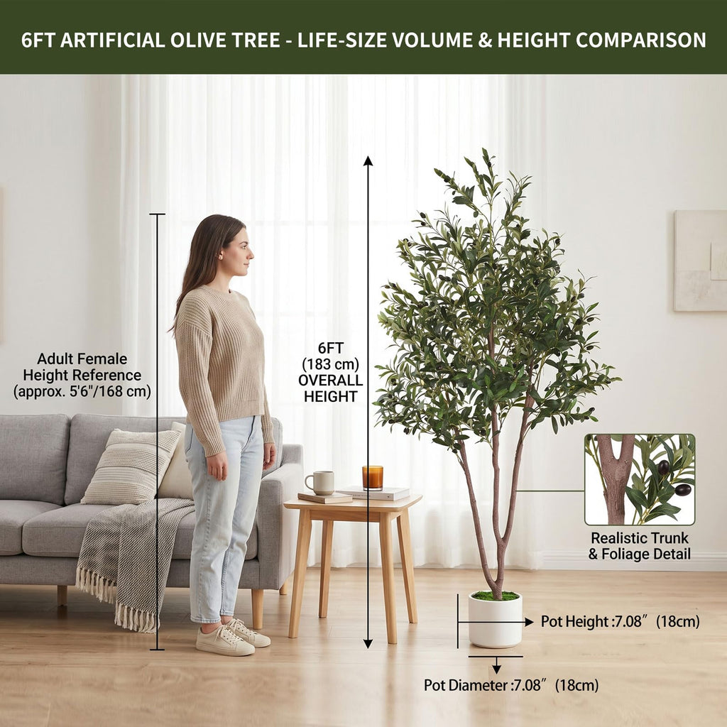 6FT Olive Tree Artificial Indoor Plant, Fake Olive Tree, Lifelike Moss Potted