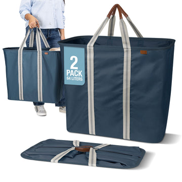 Collapsible Laundry Baskets, 64L LUXE Caddy 2 Pack, Navy