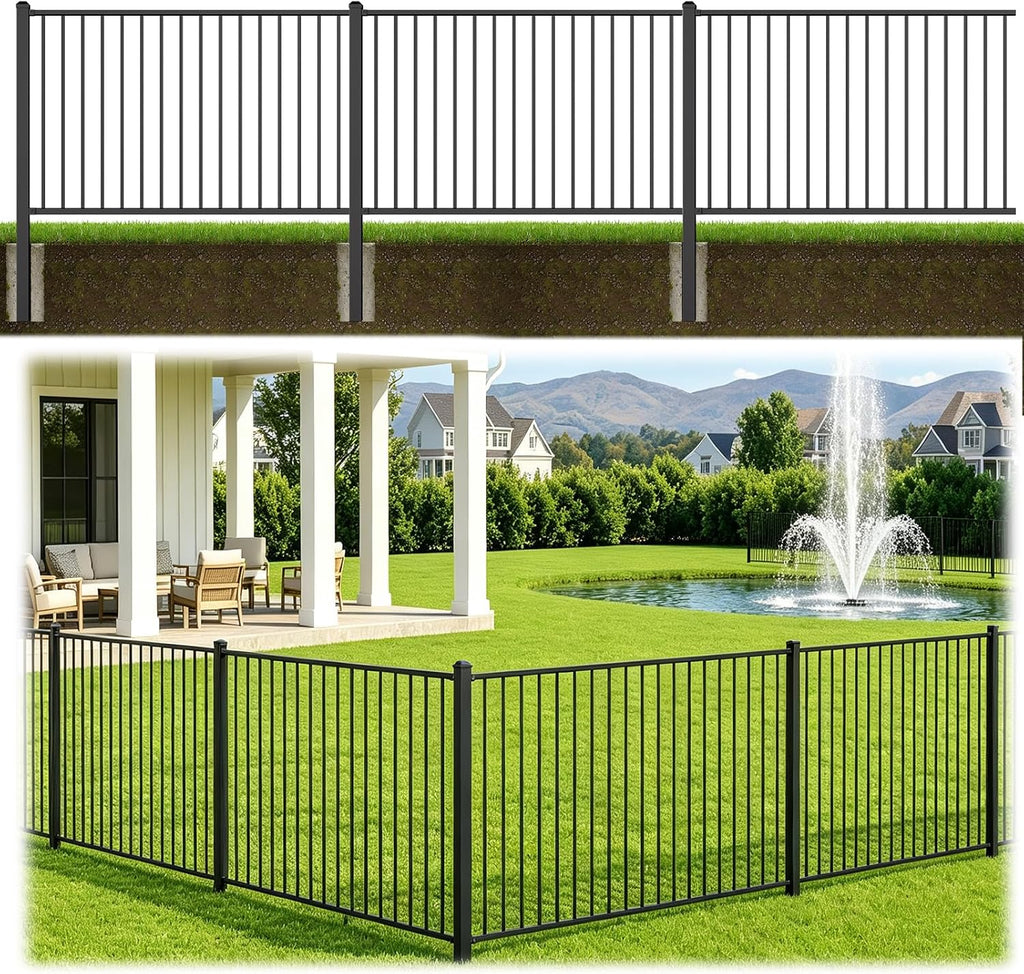 4 ft. H x 6 ft. W Aluminum Boundary Fence Kit, Rustproof AAMA 2604 Powder-Coat Finish Black Textured, Modular Fence