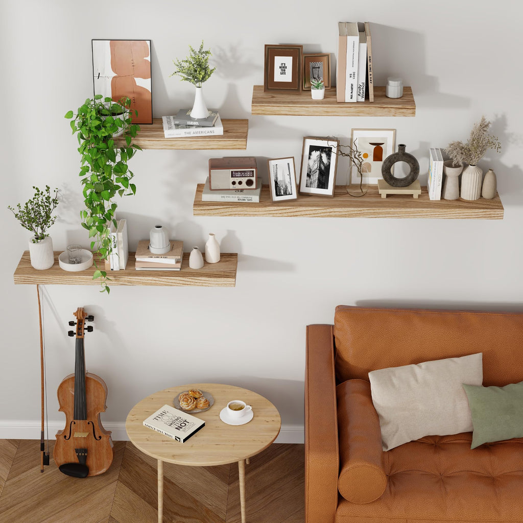 Floating Shelves, 2 Pack 8 Inch Deep Modern Solid Wood Wall Shelves for Storage, Wall Mounted Display Shelving with
