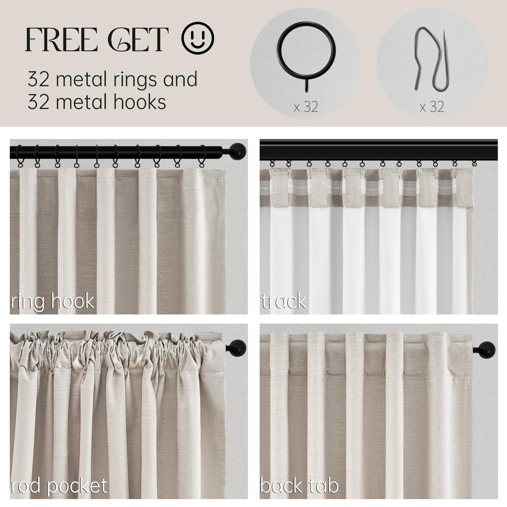 94 Inch Long Sun Blocking Curtains with Hooks Linen Blend, Custom Made Blackout Drapes for Tall Window, Pinch Pleat for