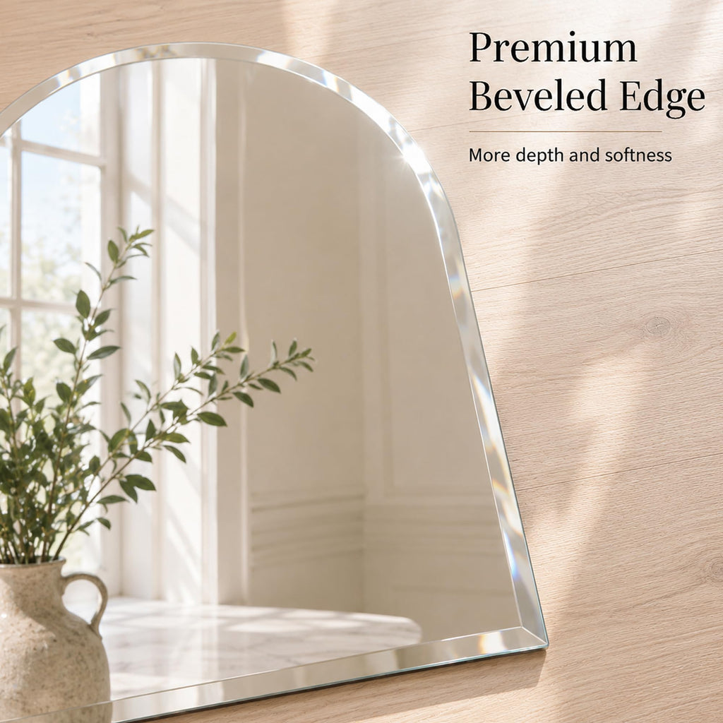 20x30 Inch Arch Top Frameless Beveled Wall Mirror for Vanity