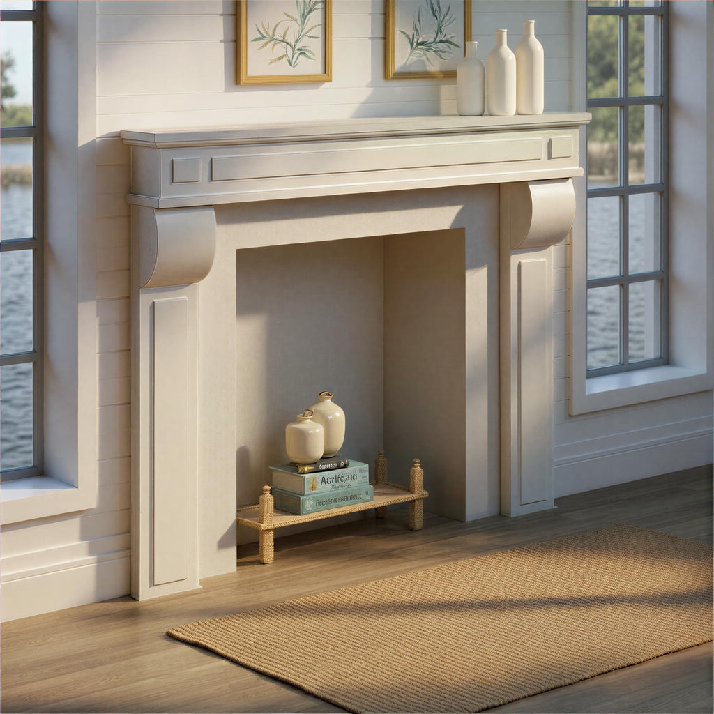 Lodge Decorative Fireplace Mantel, Flat Paintable White