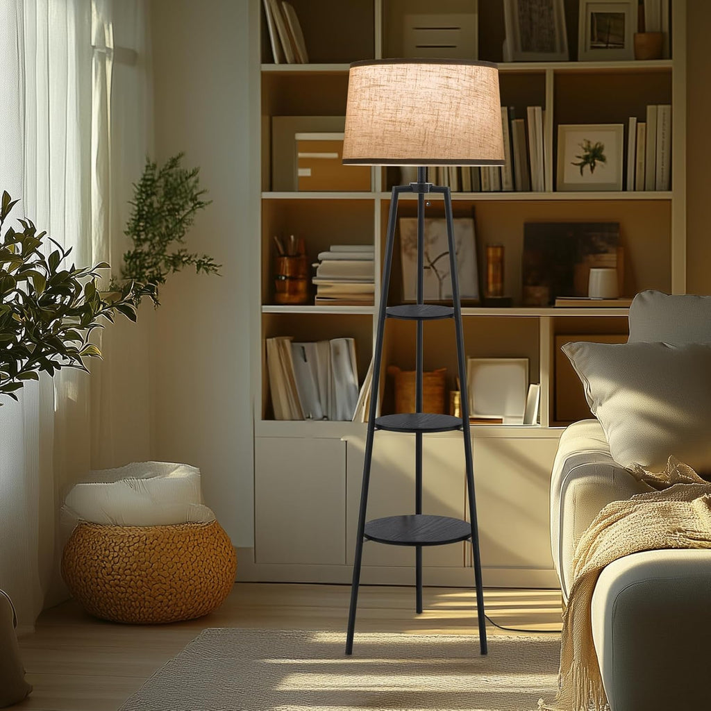 3 Tier Shelf Floor Lamps, Modern Standing Lamp with 3 Color Temperature Led Bulb, Tall Lamps and Office, Black