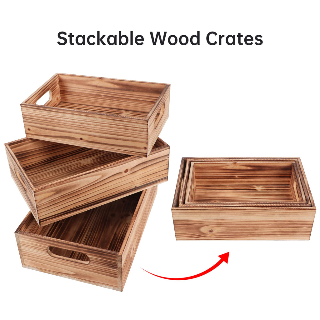 Wooden Crates for Display, Decorative Box Rustic, Rectangle Baskets Container