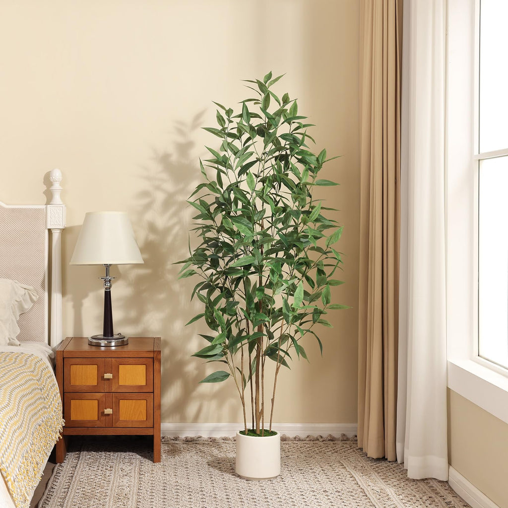 5Ft Artificial Eucalyptus Plant with White Planter