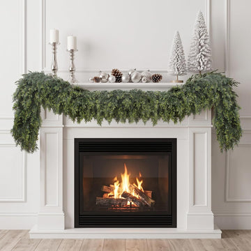 6FT Artificial Cedar Garlands, Real Touch Soft Cedar Pine Garland, Winter Artificial Greenery Garland for Fireplace
