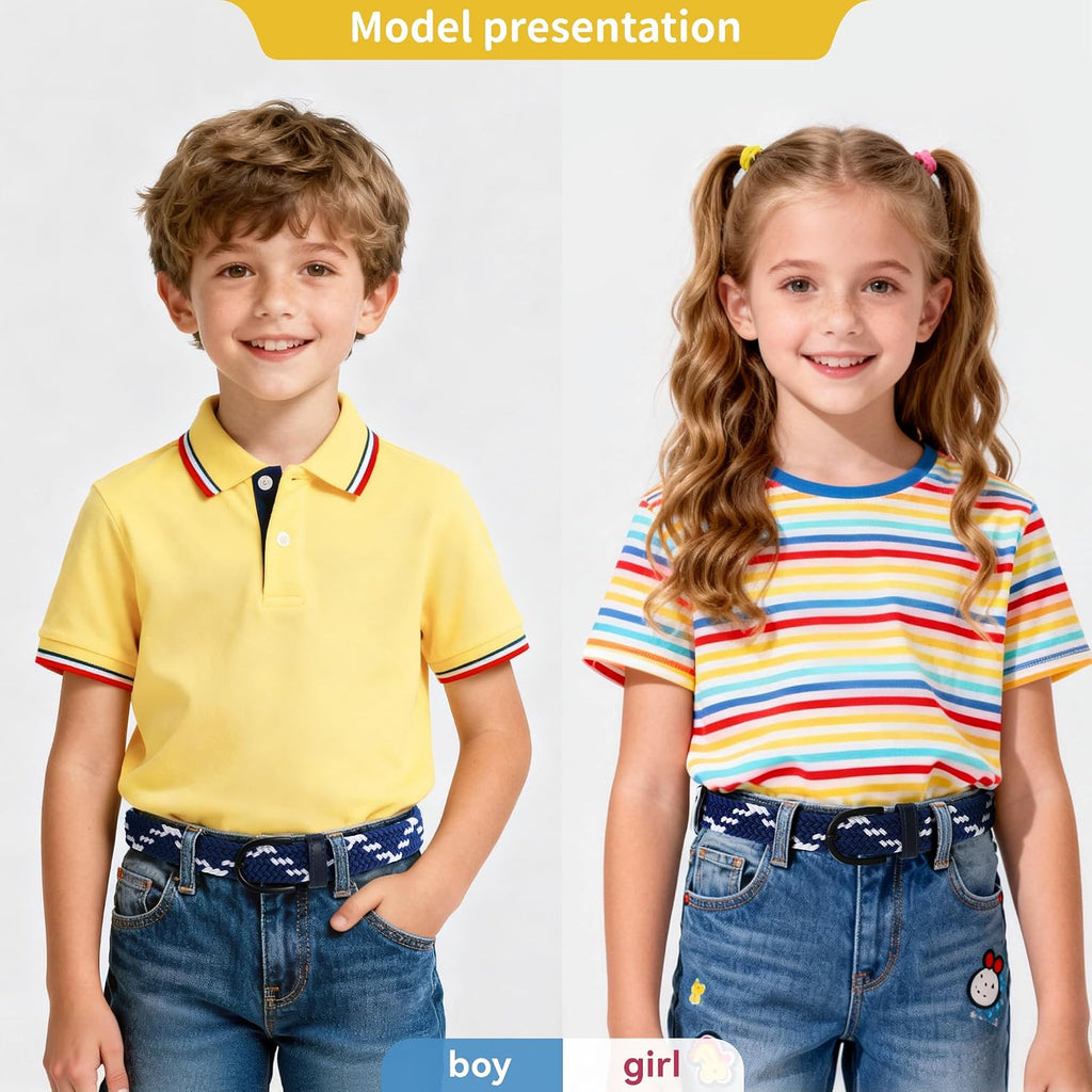 Young Boys Girls | Braided Stretch Elastic Belt | Pin Prong Buckle | Loop End Tip