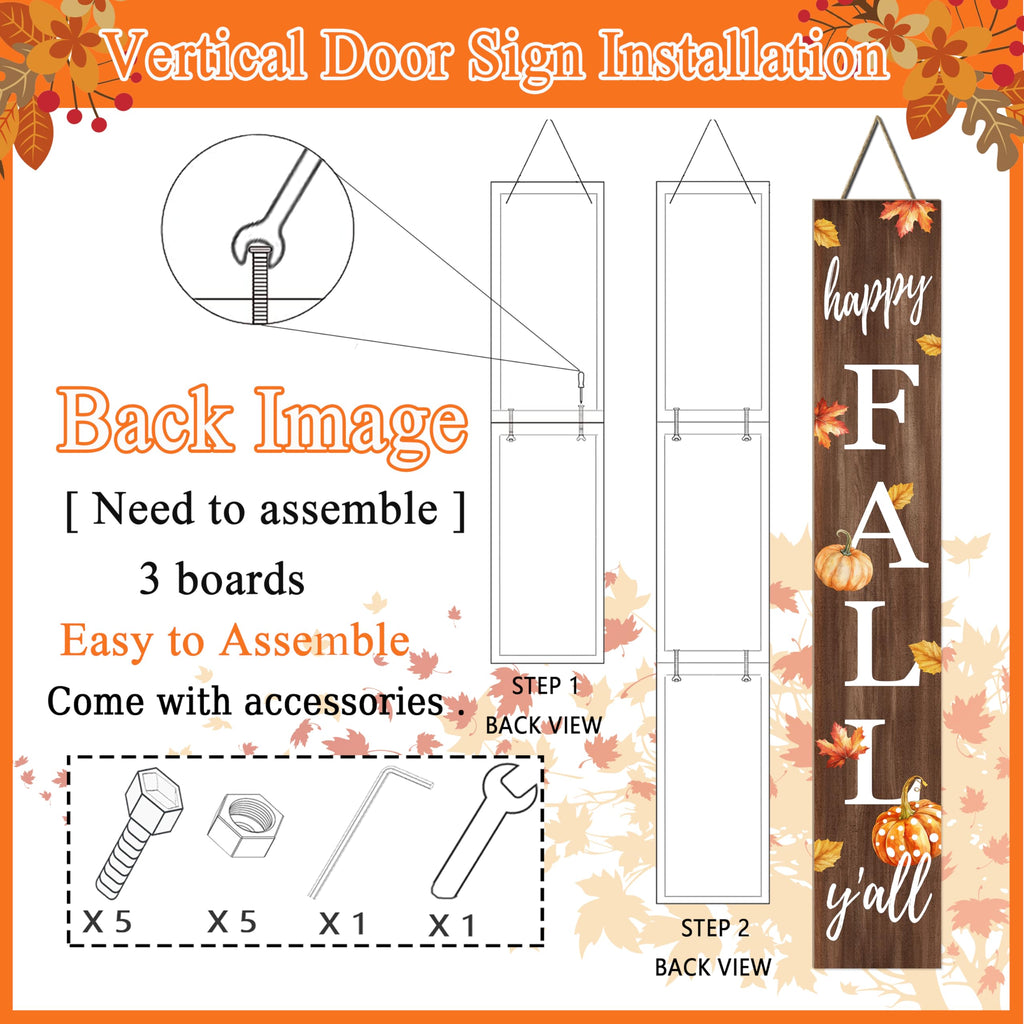 Happy Fall Porch Sign 47" Autumn Pumpkin Front Door Vertical Wooden Welcome Signs Front Door Decorate For Garden Home