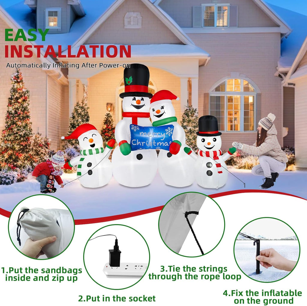 8FT Long Christmas Inflatables Snowman Outdoor Decorations, Christmas Blow Up Snowman Family Inflatable Christmas