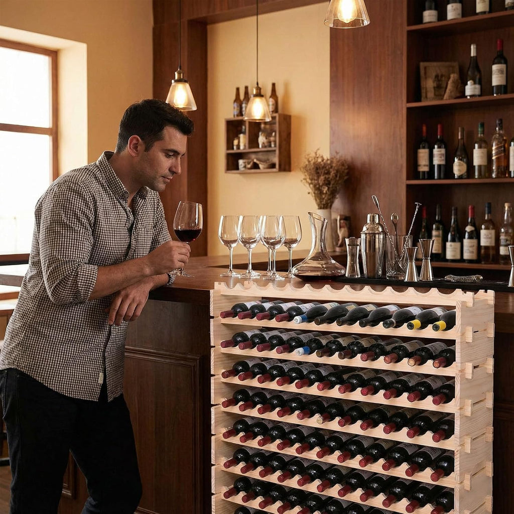 Freestanding Wine Rack Cabinet Floor Standing 120 Bottle Pine Stackable Storage Modular Wine Rack Display Stand