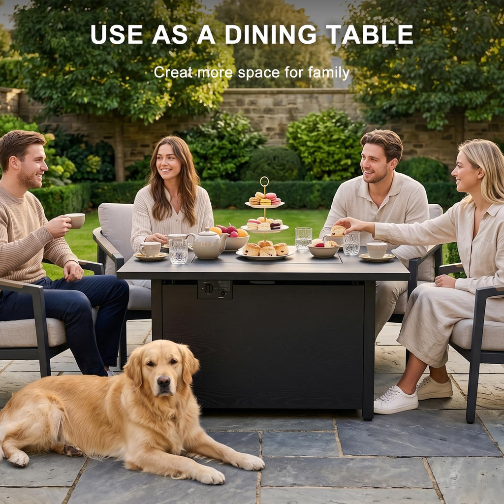 42" Propane Fire Pit Table, 50, 000 BTU Outdoor Gas Fire Table with Lid, 2-in-1 Steel Rectangular Firepits for Outside