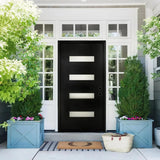 Fiberglass Entry Door Left Hand Inswing, 36 x 80, 4 Lite Frosted Glass 4-9/16 in. Vinyl Frame, Contemporary Style for
