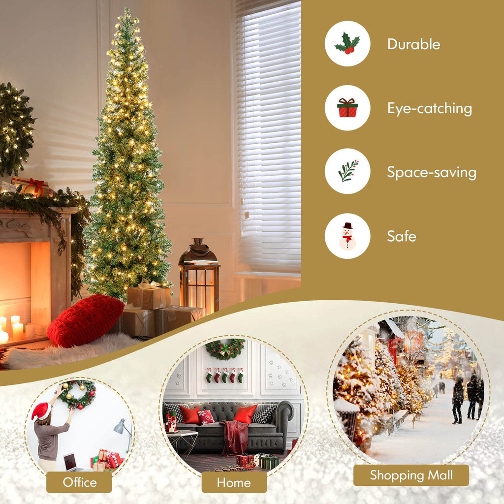 7 FT Pre-lit Half Christmas Tree with 150 Warm White LED Lights