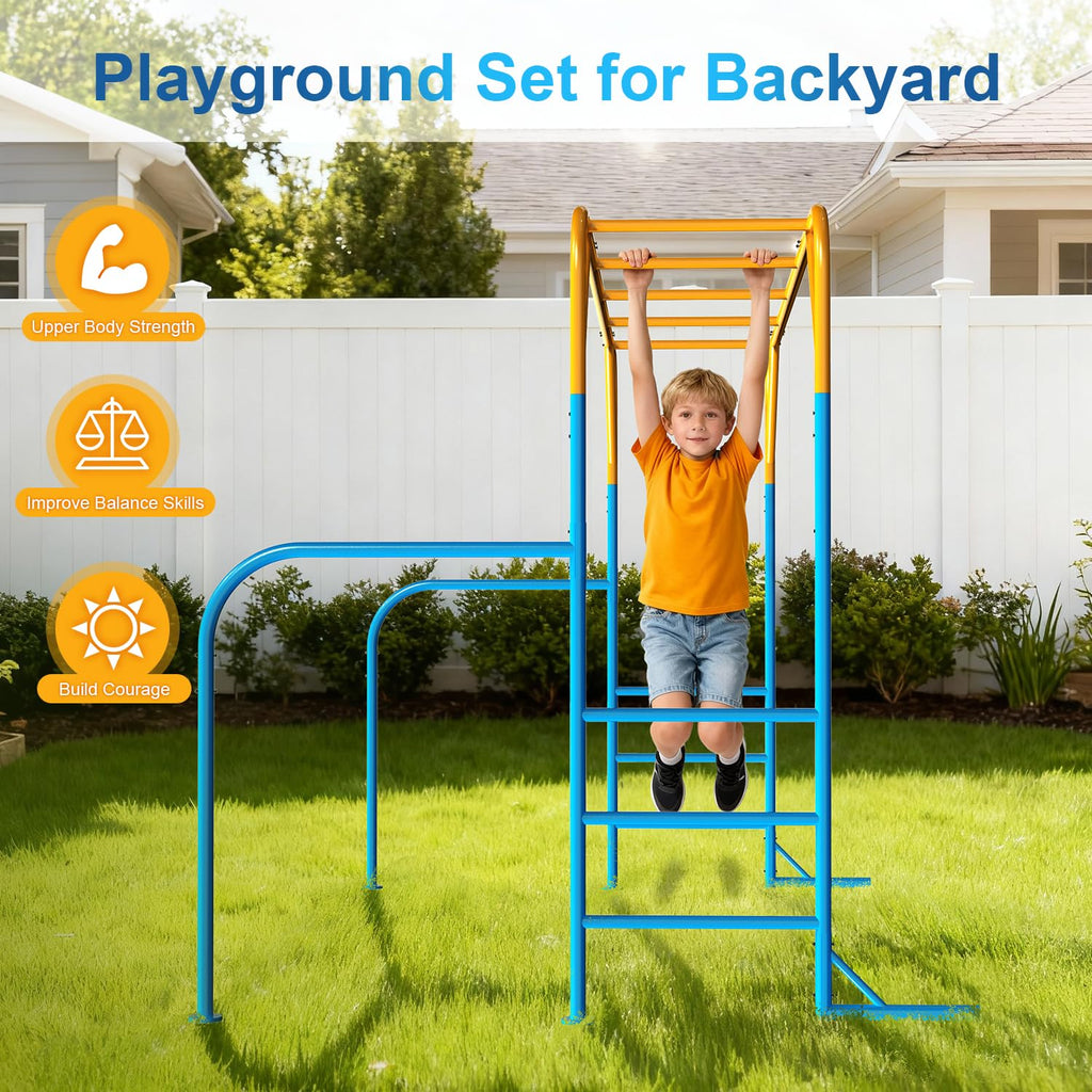Large Monkey Bars for Kids, Outdoor Monkey Bar Set with Climbing Frame, Heavy-Duty Metal Playground Climbing Playset