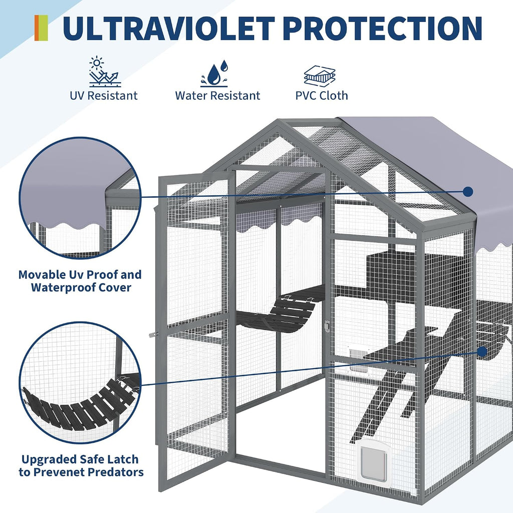 Extra Large Outdoor Catio Enclosure with UV-Proof Cover for Multiple Cats
