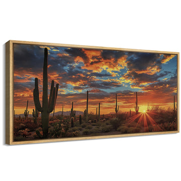 Extra Large Framed Canvas Print Wall Art Desert Sunset Illustrations Modern Art Calm Warm - 60"x30"