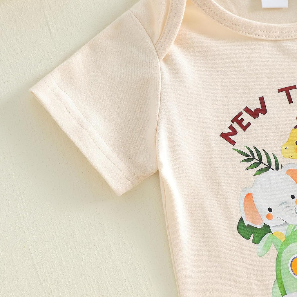 Newborn Baby Boy Clothes Zoo Animals Short Sleeve Romper Shirt Top Pants Hat Set Summer Outfits