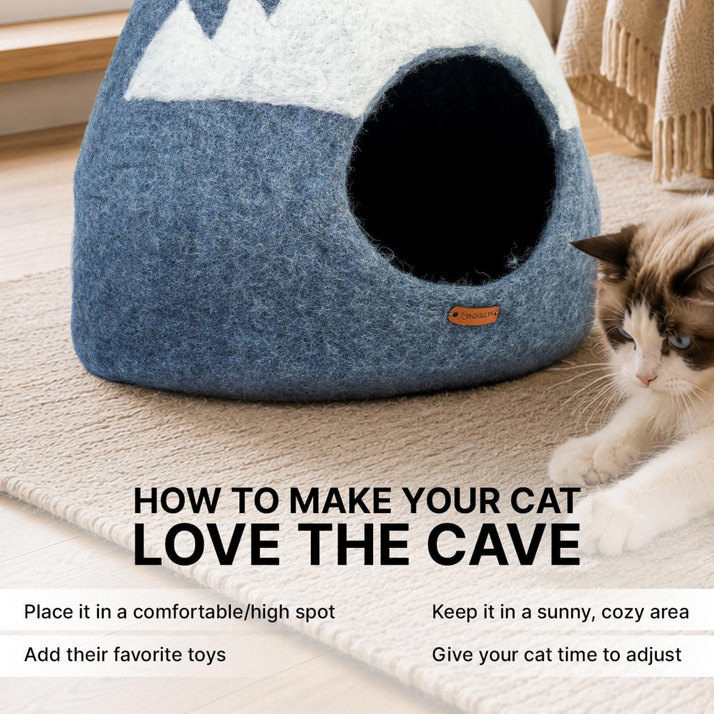 Snowy Mountain Wool Cat Cave Bed for Indoor Cats