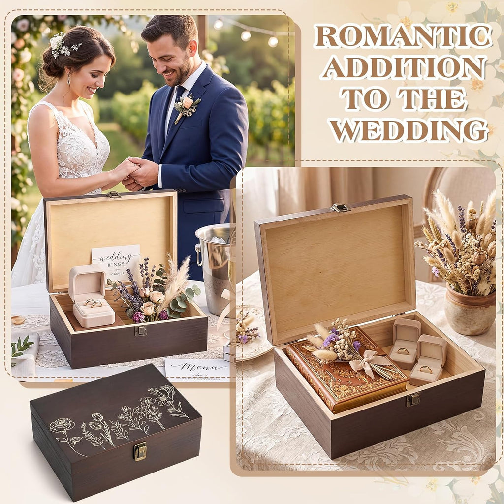 Wildflower Wooden Keepsake Box, 10.6 x 7.7 x 3.9 Inch Decorative Memory Box with Hinged Lid for Crafts Photos Letters