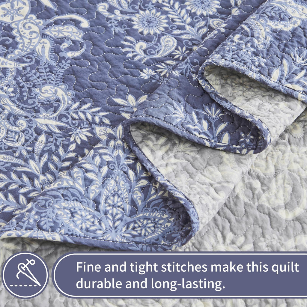 100% Cotton Quilt Set, Vintage Damask Floral, Insignia Blue
