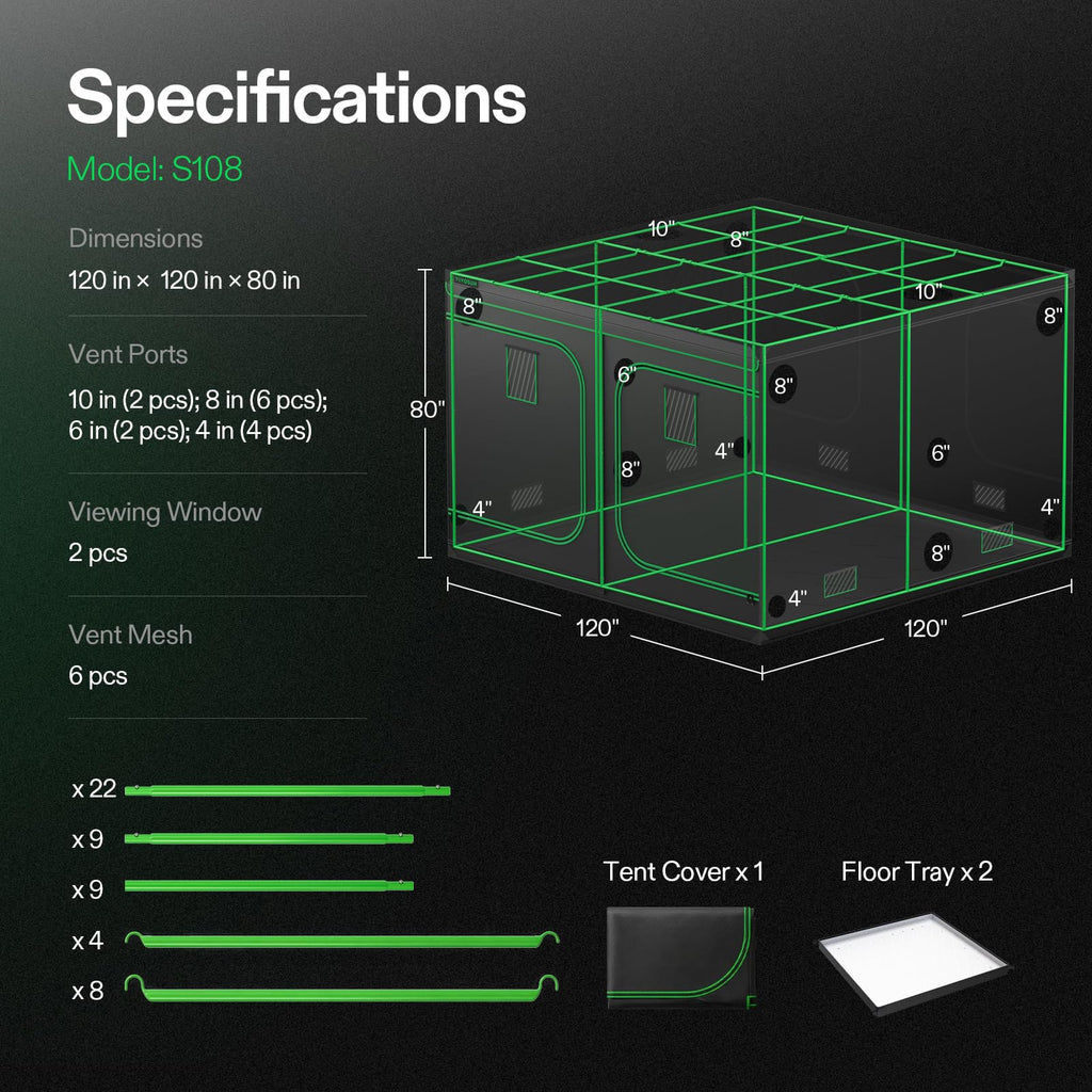 10x10 Extra Large Grow Tent 120"x120"x80" Indoor Mylar Tents
