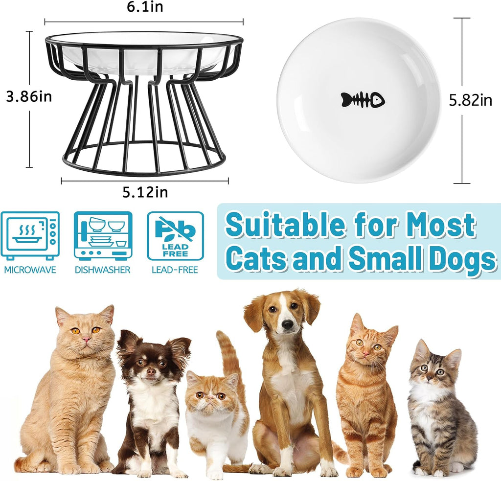 Cat Bowls, Elevated Cat Bowl, Raised Ceramic Dish with Metal Stand, Pet Water or Food Feeding Station for Indoor