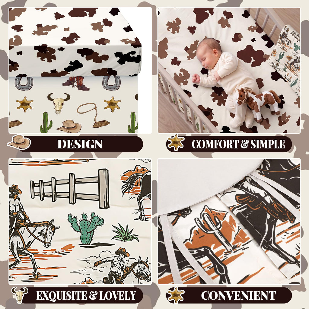 4 Piece Western Cowboy Crib Bedding Set, Soft Neutral Nursery