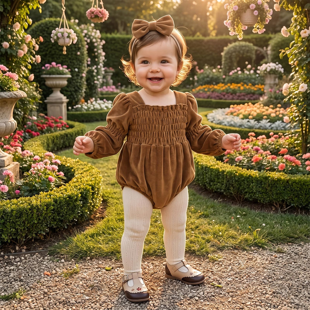 Smocked Baby Girl Clothes Newborn Girl Bubble Romper Long Sleeve Jumpsuit And Headband Outfit Cute Infant Clothing