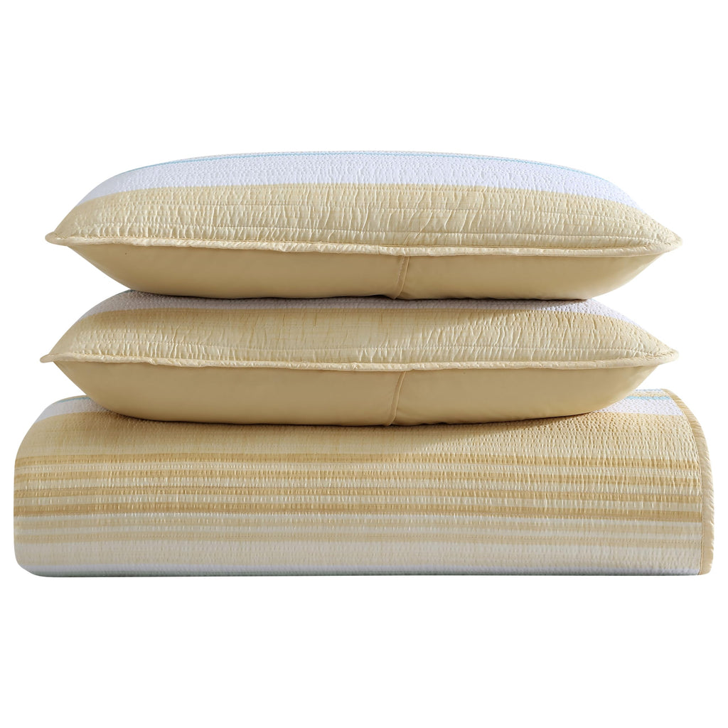 Coralinn Striped 3-Piece Lightweight Quilt Set, Yellow Sage