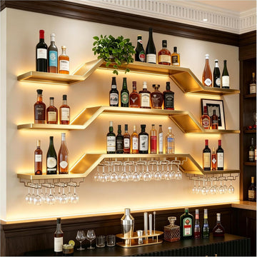 31.5in Wine Rack Wall Mounted, Move Individual Shelf LED Lights | 3-Tier Floating Bar Wall Shelves LED, Includes Wine