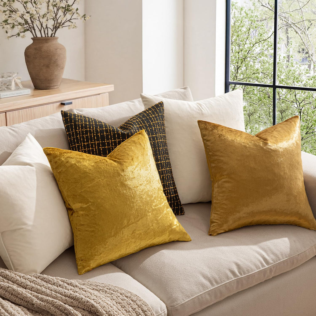 26x26 Inch Pack of 2 Euro Velvet Throw Pillow Covers Dark Gold