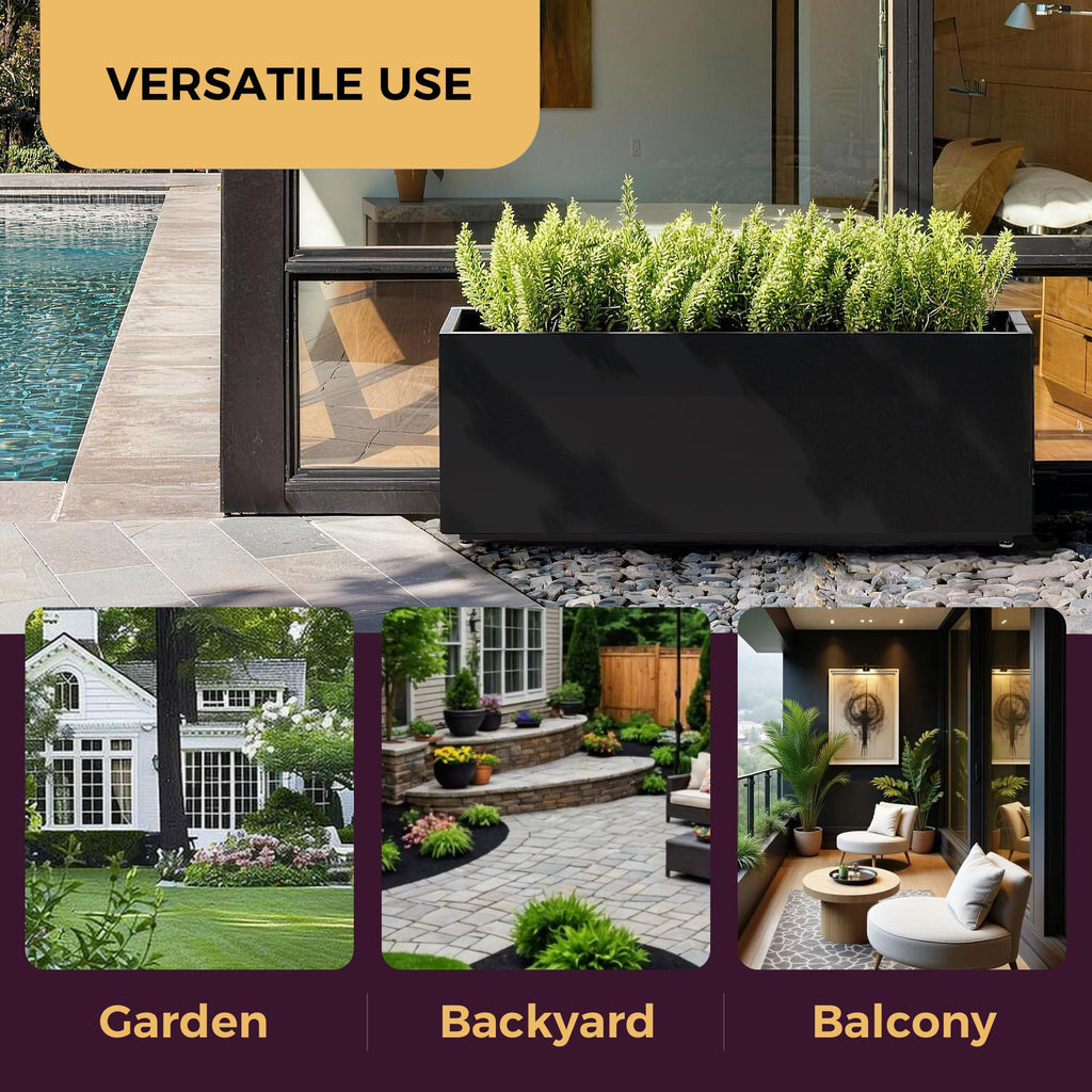 Outdoor Metal Planter Box 40Wx12Dx16H, Black