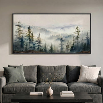Framed Misty Forest Mountain Landscape Wall Art, 60x30 Inch