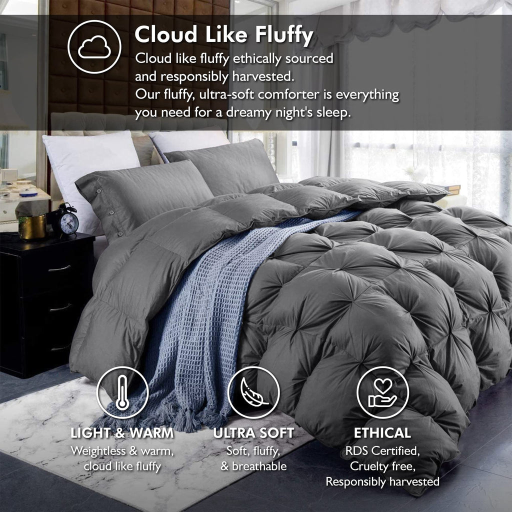 Luxurious All-Season Goose Down Feather Fiber Comforter Super King Size Duvet Insert (120x120), Exquisite Pinch Pleat