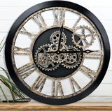 The B-Style Large 24 inch Moving Gear Wall Clock Oversized Vintage Farmhouse Wall Clocks for Living Room Decor Rustic Industrial Wood...