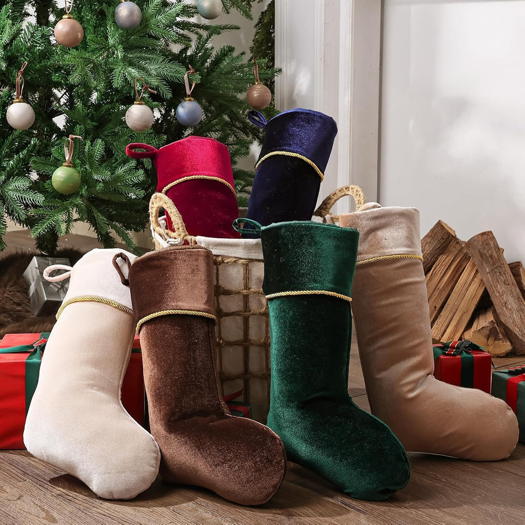 Exquisited Christmas Stockings, 18 Inch Luxury Vintage Thick Velvet Christmas Stockings, Noble Christmas Home - Set of 6