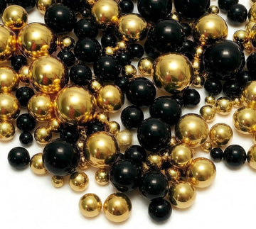 Vase Filler Beads Faux Pearls No Hole Black Gold 8/14/20mm - Set of 300