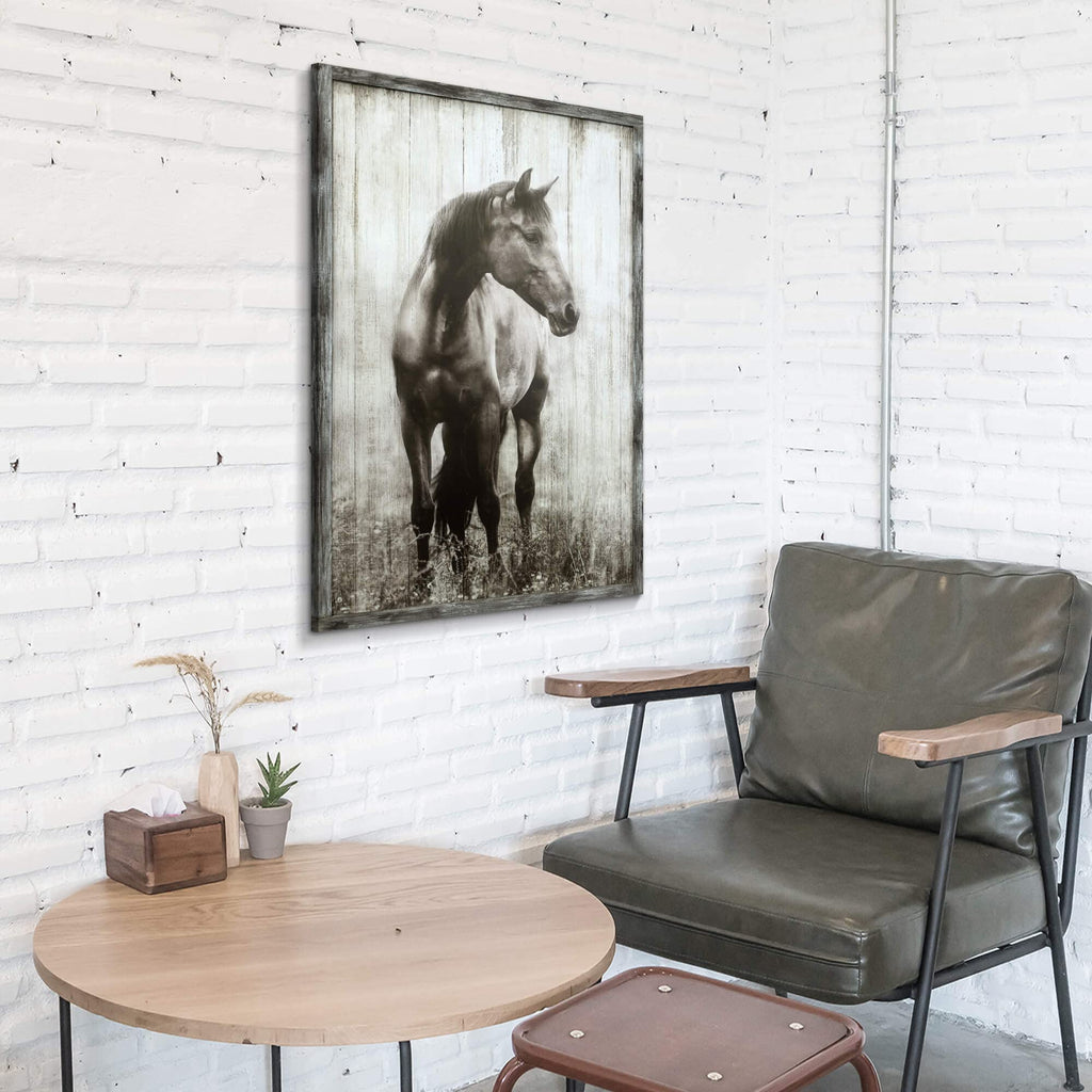 Wood Horse Framed Wall Art Western Artwork 16x12 Inch