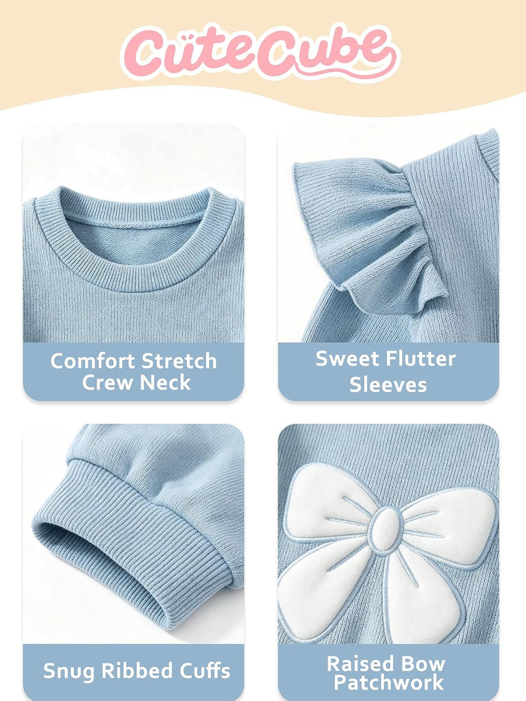 Baby Girls 2 Piece Outfit Toddler Gir Ribbed Knit Sweatshirt Pants Set