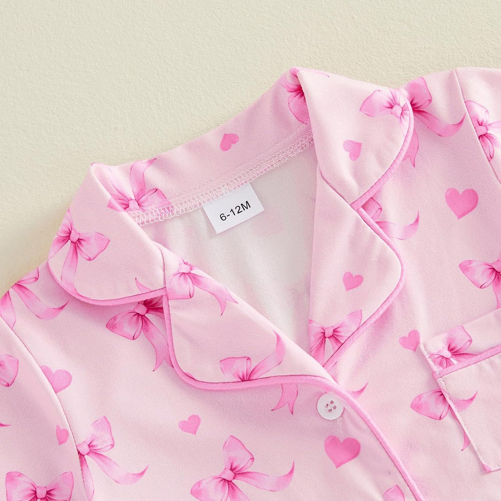 Toddler Baby Girl Pajamas Set Summer Floral Short Sleeve Button Down Shirt Top and Shorts 2pcs Pjs Sets Sleepwear