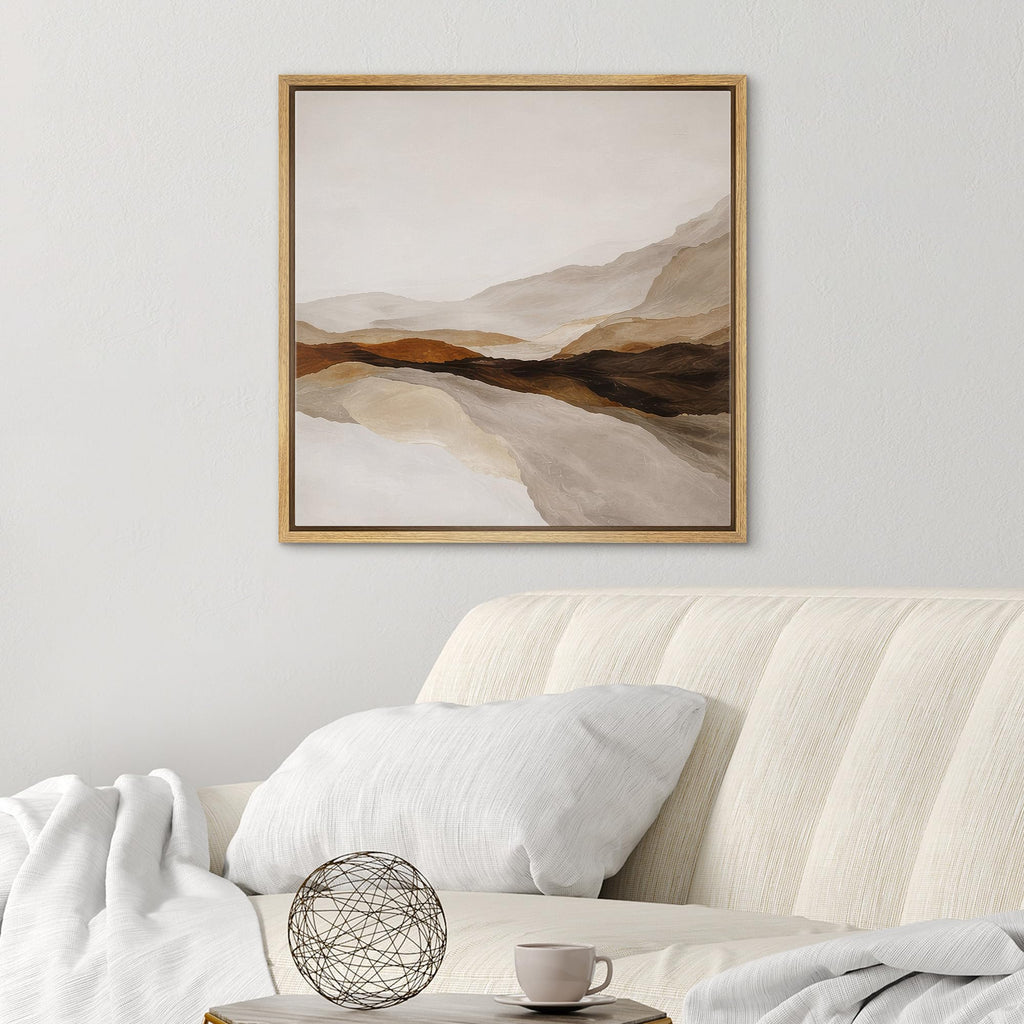 Framed Canvas Print Wall Art Earth Tone Abstract Mountain Landscape Illustrations Fine Art Country Minimal - 24"x24"