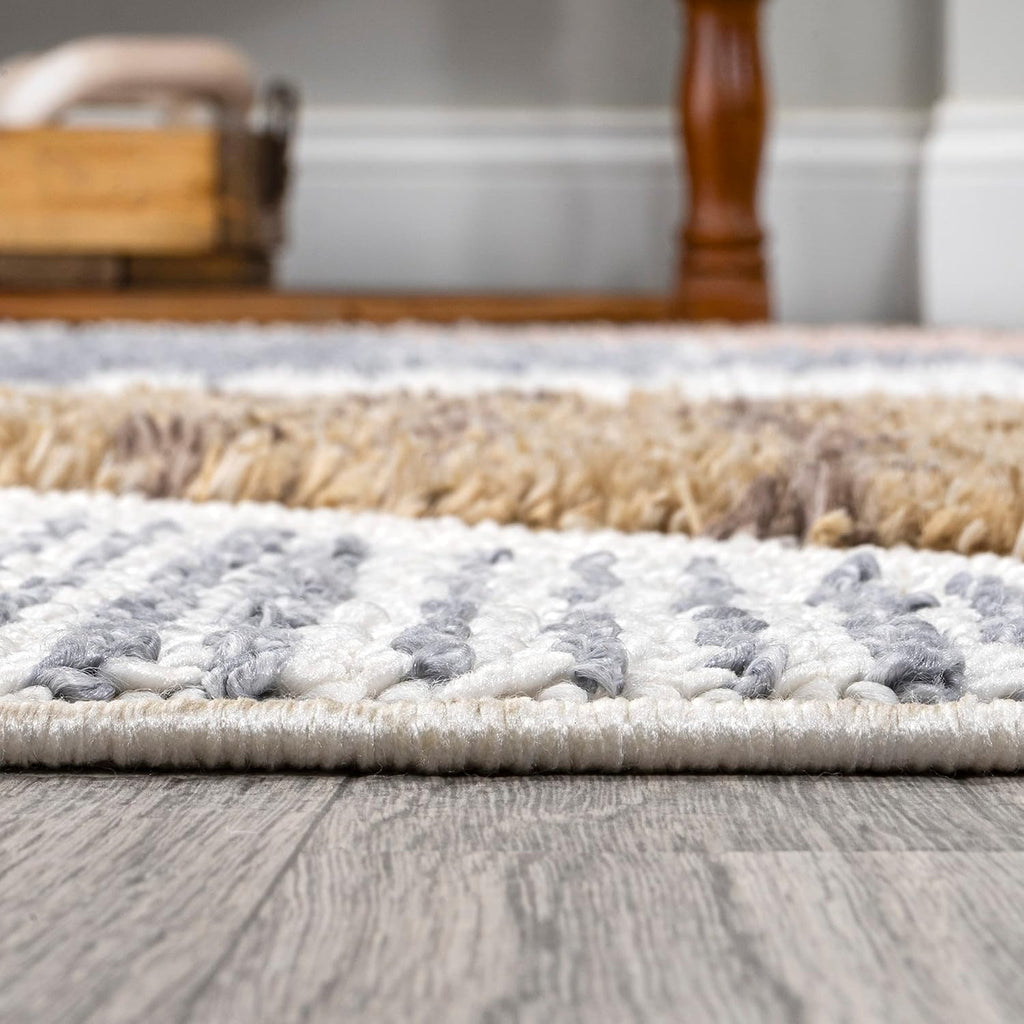 Colorblock Carved High-Low Multi Indoor Area Rug 3X5 ft, Aileen Geometric Scandi, Easy-Cleaning, High Traffic