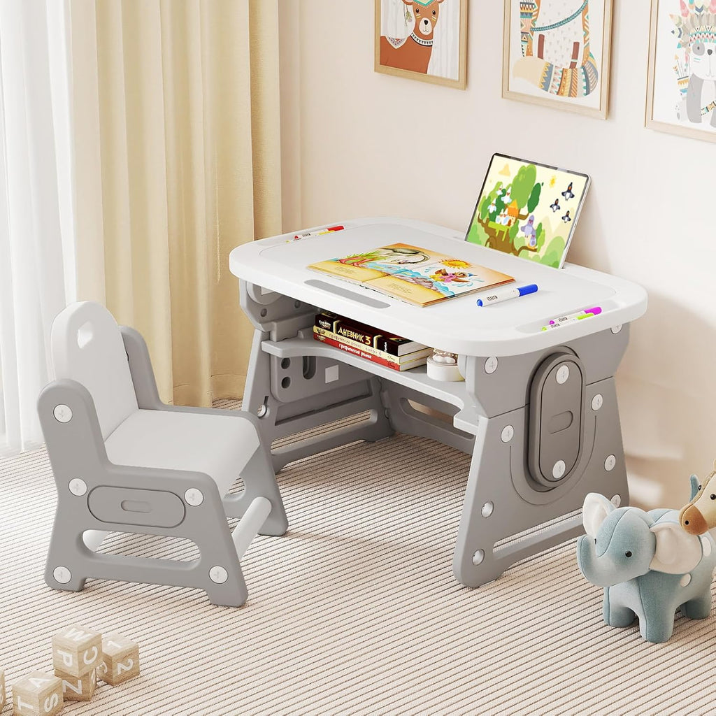Kids Table and Chair Set, Height Adjustable, Grey
