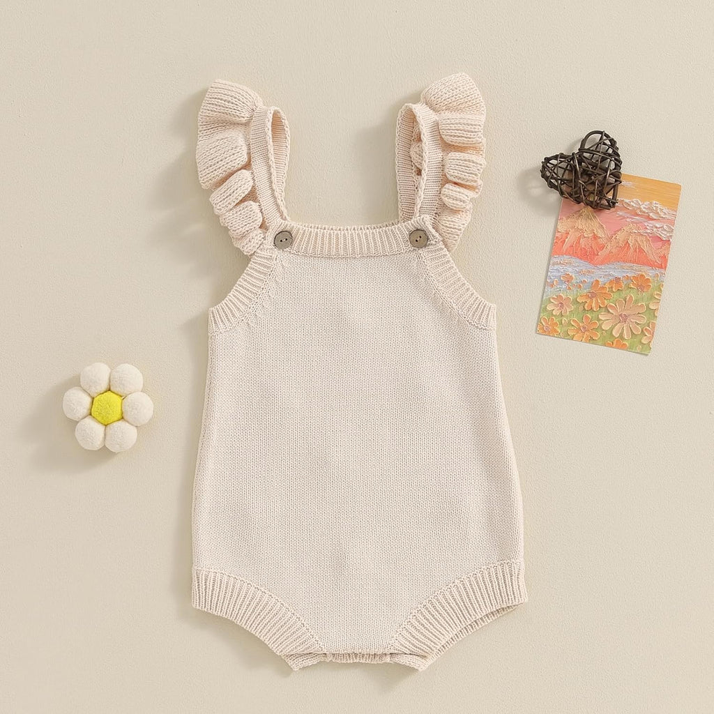 Newborn Baby Girl Knit Overall Sleeveless Strap Halter Sweater Romper One Piece Bodysuit Jumpsuit Summer Clothes