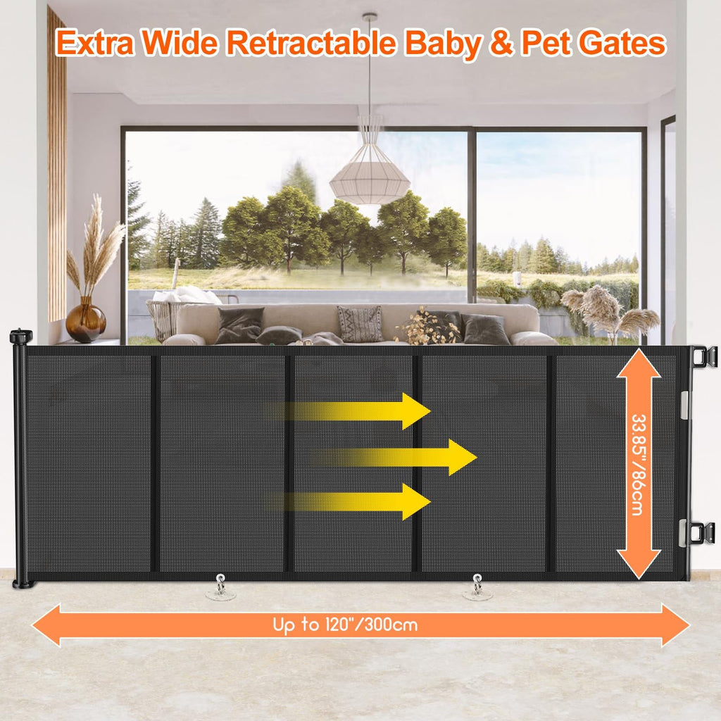 120 Inch Retractable Baby Gates Extra Wide Reinforced Baby Dog Gate