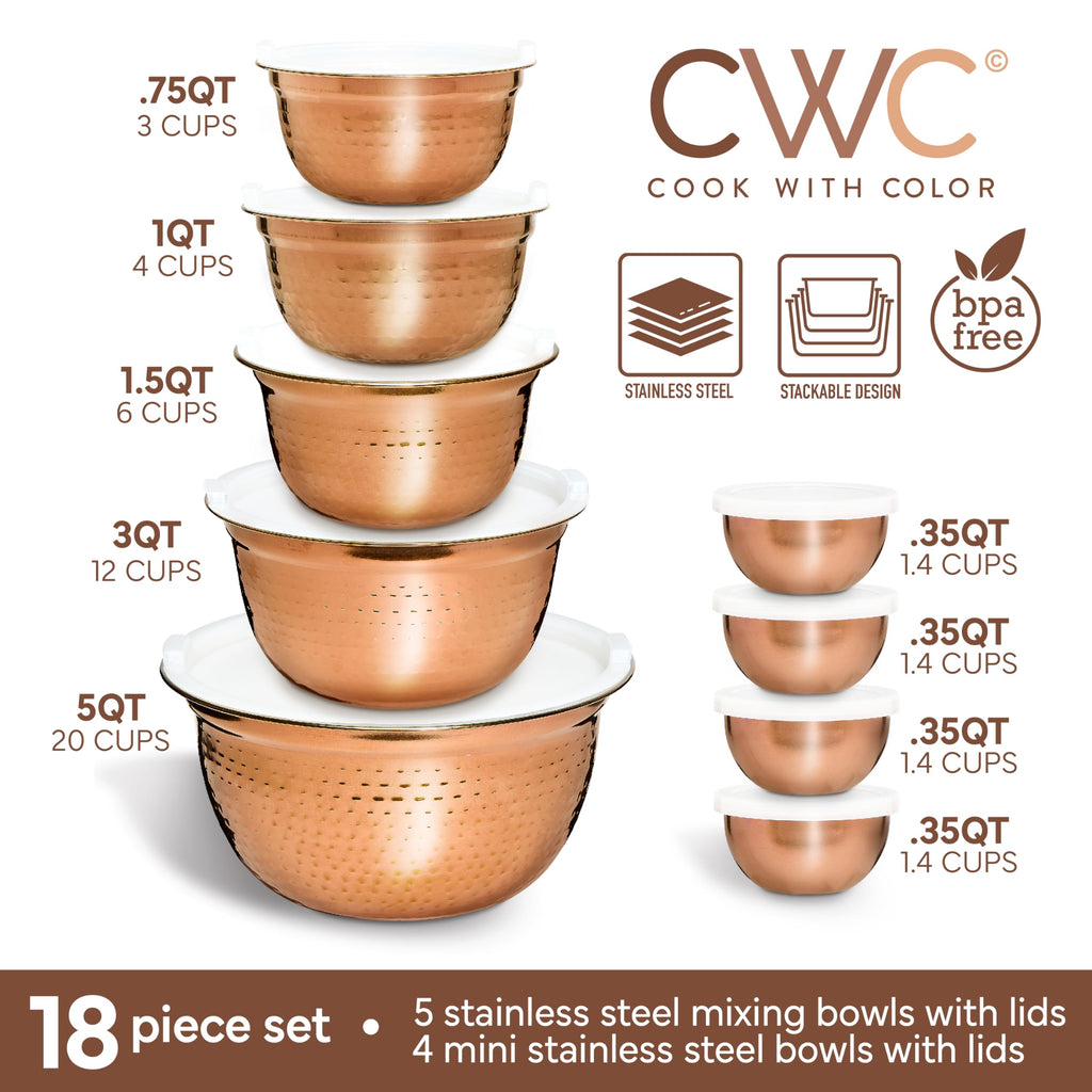 18 Piece Mixing Bowls Set with Airtight Lids, Handcrafted Stainless Steel Bowls, Food Storage Containers, Meal Prep