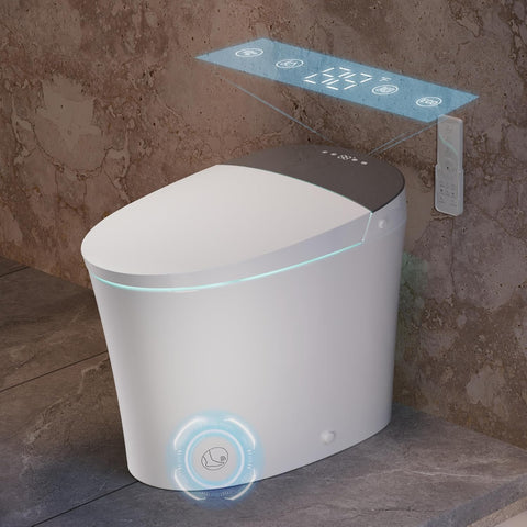 Smart Toilet with Built-In Bidet, Dual Flush, ADA Comfort Height Seat, Powerful Flush, 12" Rough-In, Foot Sensor, Heated Seat, Remote Control, Night Light