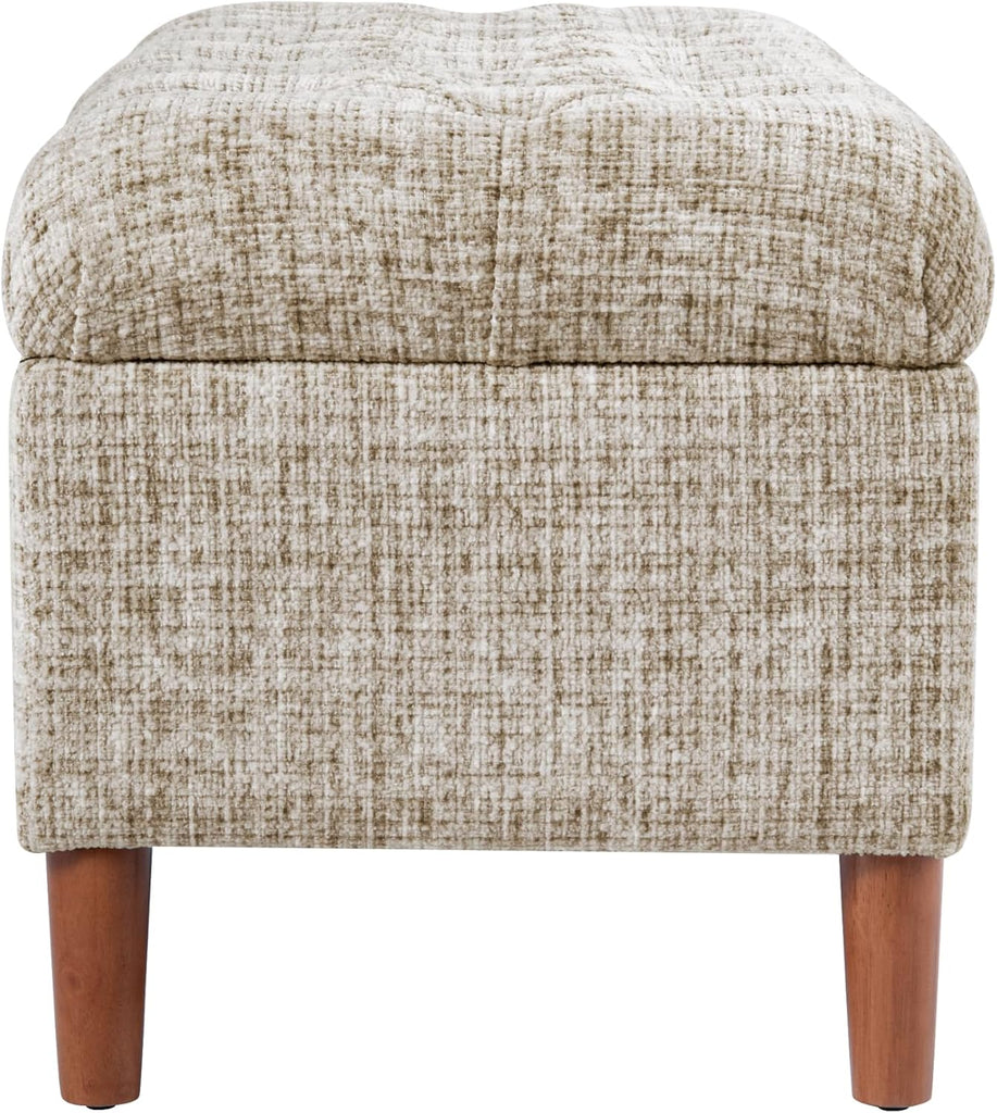 40" Ainsley Button Tufted Storage Bench - Cream Textural Woven