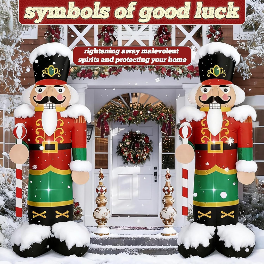 12FT Inflatables Nutcracker Soldier, Christmas Outdoor Decorations with Bulit-in LED Lights & Sandbags for Weight
